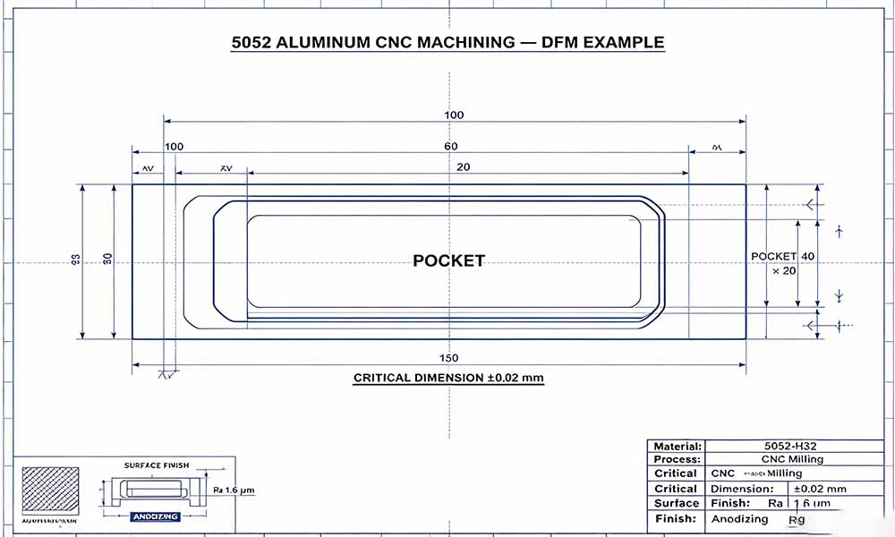 Example of Engineering Drawing for Aluminum 5052 Parts Example of Engineering Drawing for Aluminum 5052 Parts