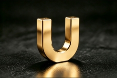 Close‑up of gold plated CNC machined component, electroplated gold surface treatment for electrical contacts and RF connectors